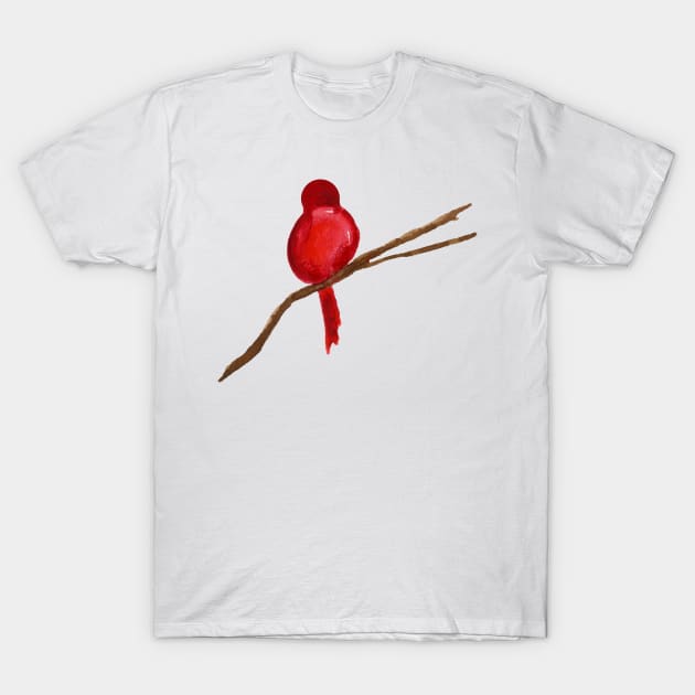 Little Red Bird Watercolor Painting T-Shirt by EugeniaAlvarez